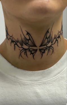 Wrap Around Neck Tattoo, Neck Tattoos Throat, Goth Neck Tattoo, Tattoo Ideas For Men Neck, Neck Tattoos Women Throat, Symmetrical Tattoos, Throat Tattoos, Front Neck Tattoo, Gotik Tattoo