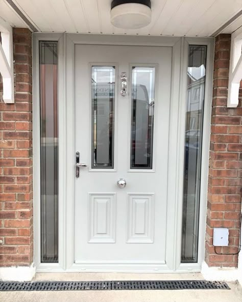 Porch Doors Uk, Front Door Cottage, Brick House Front Door Colors, Porch Cottage, Frosted Door, 1930s House Exterior, Front Doors Uk, External Front Doors, White Front Door