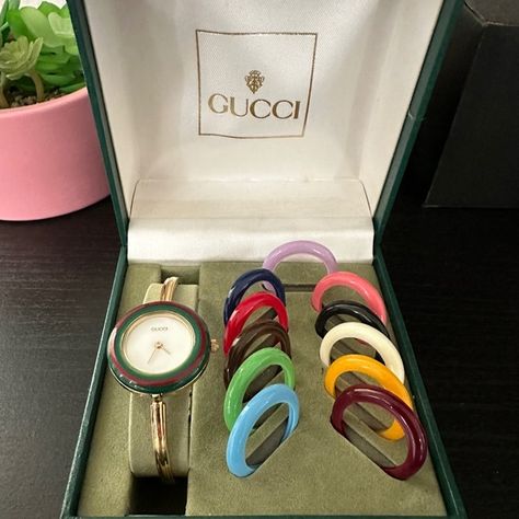 Authentic Vintage Gucci Bezel Watch (12 colors) Gucci Change Bezel Watch, Gucci Watches Women, Gucci Vintage Watch, Gucci Bezel Watch, Vintage Gucci Watch, Gucci Watch Women, Dream Items, Chihuahua Art, Colorful Watches