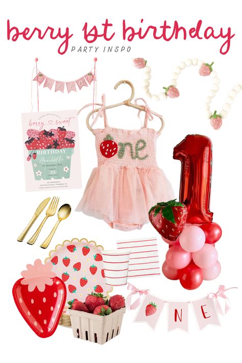 Berry First Birthday - amanda party + home Berry First Birthday Outfit Girl, Berry First Photoshoot, Some Berry Is One, Berry Birthday Party Food, Berry Sweet First Birthday, Berry Themed Party Food Ideas, Diy Berry First Birthday, Berry First Birthday Girl, Berry Birthday Theme