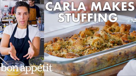 Carla Makes Thanksgiving Stuffing | From the Test Kitchen | Bon Appétit - YouTube Pretzel Stuffing, Carve Turkey, Classic Stuffing, Best Stuffing Recipe, 2023 Thanksgiving, Easy Stuffing Recipe, Turkey Dressing, Best Stuffing, Pretzel Bread