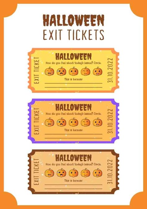 Halloween Exit Tickets Exit Tickets Template, Movie Ticket Template, Halloween Dance, Exit Tickets, Halloween Orange, Movie Tickets, Halloween Movies, Orange White, Halloween