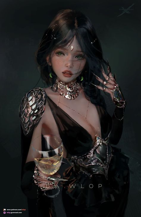 ArtStation - Tipsy Princess Aeolian, Wlop Art, Ghost Blade, True Art, Simple Backgrounds, Digital Art Girl, Beautiful Fantasy Art, Digital Portrait, Dark Fantasy Art