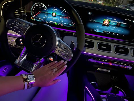 Mercedes Benz 
purple car interior
new car 
new car photoshoot 
purple Benz 
2023 Mercedes Benz Mercedes Girl, Mercedes A45, Amg Gle, Mercedes Benz Interior, Black Mercedes Benz, Bling Car Accessories, Girls Driving, Mercedes Truck, Dream Cars Mercedes