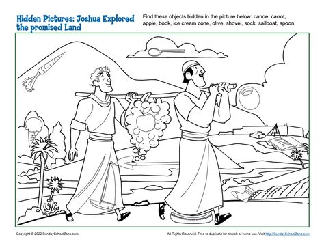 Joshua and Caleb Explored the Promised Land on Sunday School Zone Teachers Worksheets, Joshua Bible, Childrens Bible Activities, Joshua And Caleb, Printable Bible Activities, Bible Coloring Pages, Sunday School Activities, Childrens Bible, Bible Activities