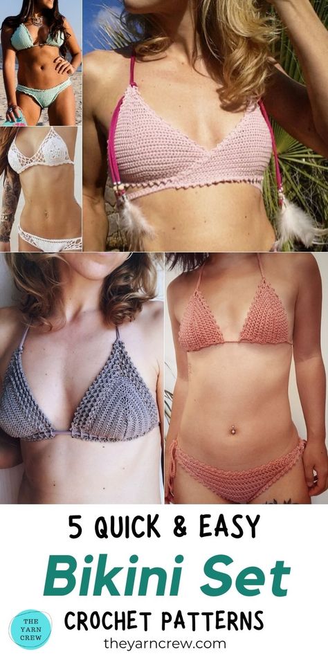 5 Quick & Easy Crochet Bikini Sets To Make This Summer. These Quick & Easy Crochet Bikini Sets were curated by The Yarn Crew. Crochet Swimsuit Pattern Free, Mesh Crochet Top, Crochet Swimsuit Top, Crochet Swimsuits Pattern, Crochet Swimwear Pattern, Quick Easy Crochet, Swimsuit Crochet, Crochet Beach Wear, Mesh Crochet