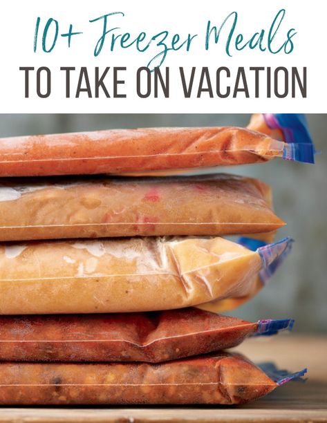 Ready to save money and time in the kitchen while on vacation? Freezer meals are the answer! I’ve rounded up the best freezer meals to take on vacation, as well as expert tips for prepping and transporting them, too. #freezermeals #makeaheadmeals Meals To Take On Vacation, Make Ahead Meals For Vacation, Meals For Vacation, How To Defrost Chicken, Easy Vacation Meals, Beach Vacation Meals, Vacation Meal Planning, Defrost Chicken, Instant Pot Freezer Meals