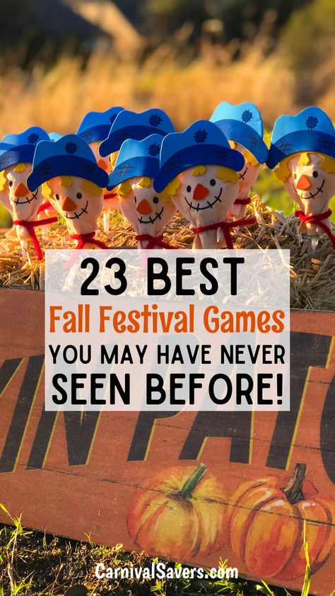 images shows a closeup of a lollipops in a haystack with scarecrow designs Festival Crafts For Kids, Fall Festival Outfits, Festival Outfits Fall, Fall Party Activities, Harvest Festival Games, Fall Festival Booth, Fall Festival Ideas, Harvest Party Games, Fall Carnival Games