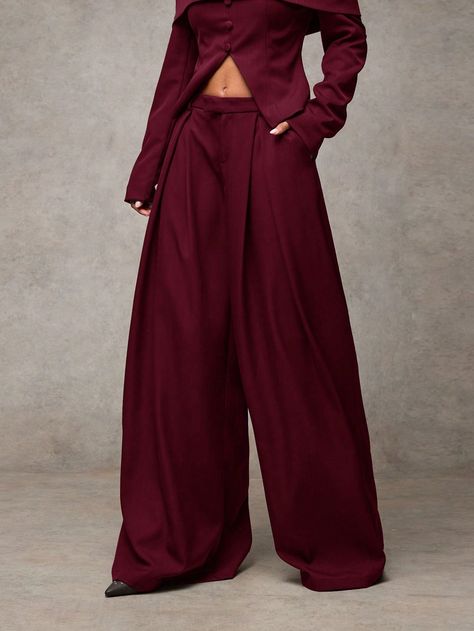 Women's Fashionable Solid Color Low-Waist Wide Leg Pants Burgundy Casual   Woven Fabric Plain Wide Leg Non-Stretch  Women Clothing, size features are:Bust: ,Length: ,Sleeve Length: Leg Pants, Wide Leg Pants, Woven Fabric, Womens Bottoms, Women Clothing, Wide Leg, Pants For Women, Solid Color, Sleeve Length