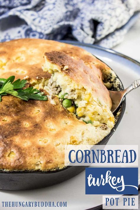 Cornbread Turkey Pot Pie Turkey Pot Pie With Bisquick, Pot Pie With Cornbread Crust, Chili Pot Pie With Cornbread Crust, Chicken Pot Pie Cornbread Topping, Chicken Pot Pie With Cornbread Crust, Cornbread Crust, Bread Crust, Cheesy Cornbread, Leftover Ideas