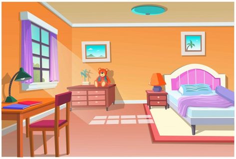 Graphic of cartoon bedroom. Premium Vect... | Premium Vector #Freepik #vector #background #cartoon #table #room Cartoon Bedroom, Asian Bedroom, Luxury Hotel Bedroom, Bedroom Cartoon, House Elements, Bedroom Scene, Teen Boy Room, Japanese Room, Teenage Room