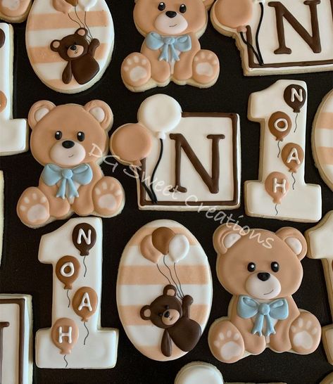 Bear 1st Birthday - 12 Cookies Teddy Bear 1st Birthday Cookies, Decorated Teddy Bear Cookies, Beary 1st Birthday Cookies, Bear Cookies 1st Birthday, Teddy Bear Theme Cookies, Teddy Bear Birthday Cookies, Bearly One Party, Bear First Birthday Cookies, Beary First Birthday Cookies