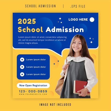 Download Premium Vector Social Media Post Template For School Admission, Open Registration, New Students. See more and find me on freepik @sendikodesigns. #freepik #creative #business #digital #school #admission #new #registration #student #social #media #banner #post #template #flyer Admission Open Poster, Registration Poster, Social Media Template Instagram, Template Instagram Post, Admissions Poster, School Creative, Admission Open, Social Media Post Template, School Admissions