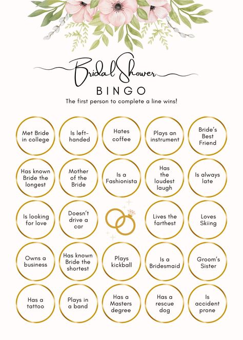 Floral Bridal Shower Bingo Card Golden Nugget Las Vegas, Bingo Online, Free Bingo Cards, Bingo Night, Bridal Shower Bingo, Bingo Template, Bingo Card, Band Tattoo, Floral Bridal Shower