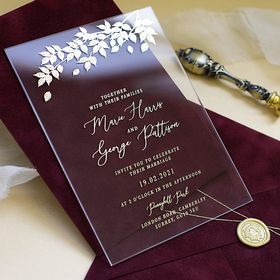 Foliage Velvet & Glass Burgundy Glass Wedding Invitations, Contemporary Calligraphy, Acrylic Invites, Velvet Invitation, Velvet Wedding Invitations, Velvet Envelope, Clear Wedding Invitations, Clear Acrylic Wedding Invitations, Marriage Invitation Card