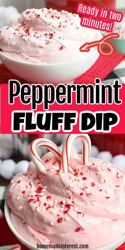 This Easy Peppermint Fluff Dip from Home. Made. Interest. is a mix of crushed peppermints and creamy marshmallow fluff that makes a perfect Christmas dessert! It's simple to make and loaded with peppermint flavor for all the candy cane and peppermint fans! It's a pretty dessert dip that is perfect for holiday parties and Christmas celebrations! Fluff Dip, Easy Christmas Dessert, Perfect Christmas Dessert, Dessert Dip, Peppermint Marshmallows, Fluff Desserts, Coconut Cake Recipe, Christmas Desserts Easy, Holiday Dishes