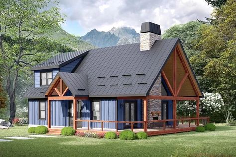 Two-Story Lake House Plan with Wrap Around Porch - 1784 Sq Ft - 680355VR | Architectural Designs - House Plans 3 Bed Cabin Plans, Small 1.5 Story House Plans, 5 Bedroom Cabin Floor Plans, House Plans With Bunk Room, Rustic Cabin Floor Plans, 4 Bedroom Lake House Plans, Lake House Plans Open Floor One Story, Craftsman Barndominium, 2 Story Small House