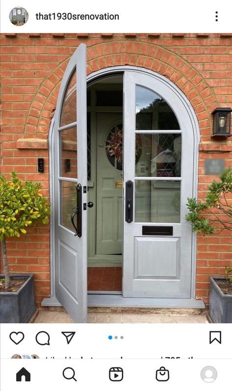 Arched Exterior Doors, 1930s House Exterior, Small House Extensions, Arched Front Door, Glass Porch, House Extension Plans, Front Door Styles, Kerb Appeal, Victorian Terrace House