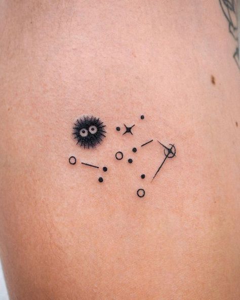 eden_tattoo_
Constellations with soot sprite➰Sagittarius
*Flash (reusable) design

🇺🇸 L.A Booking
📩 eden@vismstudio.com Dust Sprite Tattoo, Studio Ghibli Dust Sprites Tattoo, Subtle Ghibli Tattoo, Spot Sprite Tattoo, Dust Sprites Tattoo, Sagittarius Tattoo Minimalist, Studio Ghibli Flash Tattoo, Tattoos Sagittarius, Soot Sprite Tattoo