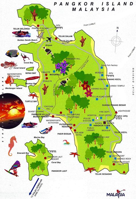 Map Pangkor Island - Click to enlarge Pulau Pangkor, Pangkor Island, Malaysia Travel Guide, Perak Malaysia, Certificate Design Template, Beach Bbq, Malaysia Travel, One Day Trip, Time Is Now