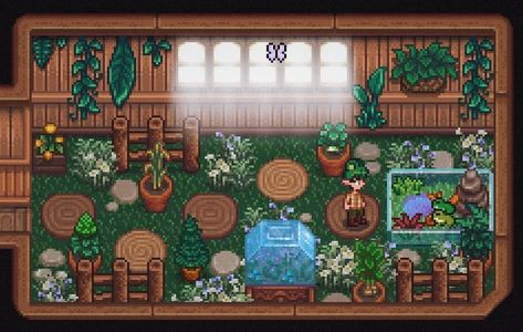 Frog Sanctuary, Stardew Farms, Stardew Valley Layout, Stardew Valley Tips, Stardew Valley Farms, Valley Green, Butterfly Room, Farm Layout, Arte 8 Bits