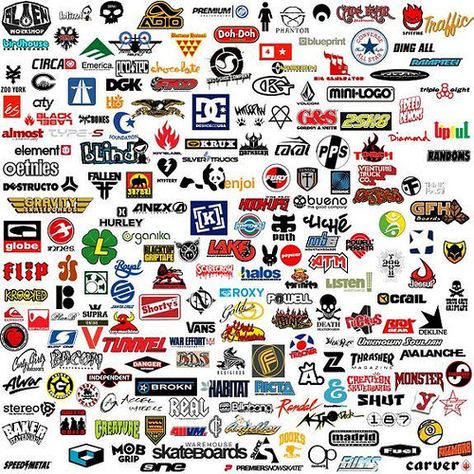 skating logos | took me forever!!!!!!!! :( | skate*or*die | Flickr Skate Brand Logo, Skate Logo, Skate Brands, Skateboard Companies, Skateboard Logo, Skate Stickers, Clothing Brand Logos, Famous Logos, Skate Art