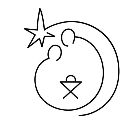 Vector Christmas Christian religious Nativity Scene of baby Jesus with Mary and Joseph and star in round frame. Logo icon illustration sketch. Doodle hand drawn with black lines Christmas Minimalist Drawing, Simple Nativity Drawing, Jesus Doodles, Stitchery Patterns, Simple Nativity, Christmas Christian, Cricket Projects, Mary And Joseph, Ideas Navidad