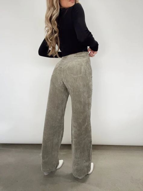 Grey Corduroy Pants Outfit, Cordoroy Pants, Grey Corduroy Pants, Grey Pants Outfit, Corduroy Pants Outfit, Chill Night, Lane 201, Juniors Fashion, Womens Clothing Boutique