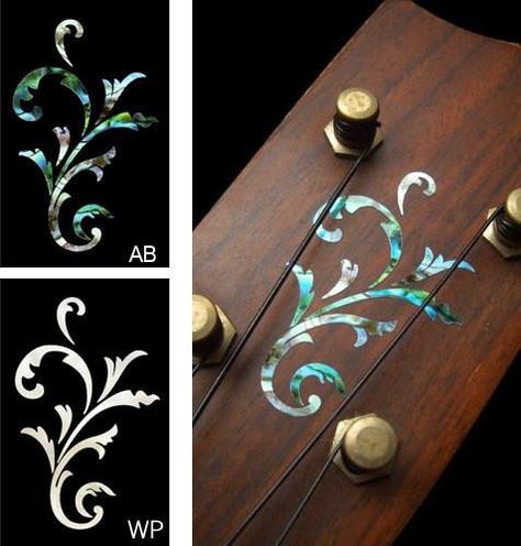 Headstock Inlay Stickers Decals - Small Vine - Abalone Blue (AB) Painting Ukulele, Ukulele Stickers, Painted Ukulele, Ukulele Design, Guitar Inlay, Ukulele Tutorial, Guitar Fretboard, Inlay Design, Guitar Painting