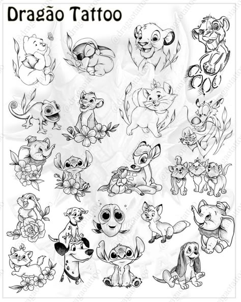 Disney Patchwork Tattoo, Tiny Disney Tattoo, Disney Characters Tattoos, Character Tattoo Ideas, Disney Inspired Tattoos, Tattoos Disney, Disney Sleeve Tattoos, Disney Tattoo Ideas, Tattoo Disney