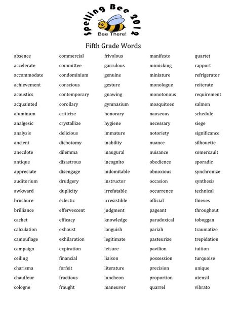 5th grade spelling word list Fifth Grade Spelling Words, Spelling Bee Word List, 4th Grade Sight Words, 4th Grade Spelling Words, 5th Grade Spelling Words, 5th Grade Spelling, Spelling Bee Words, 4th Grade Spelling, 2nd Grade Spelling Words