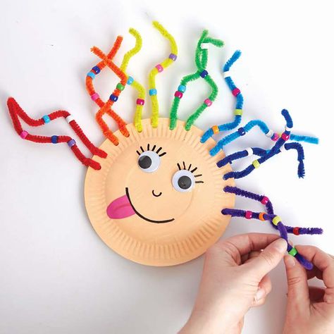 Rainbow Pipe Cleaner Hair Threading craft activity guide | Baker Ross Pipe Cleaner Art, Hair Threading, Art And Craft Supplies, Bookmark Card, Shrink Art, Guide Template, Pipe Cleaner Crafts, Hand Crafts For Kids, Paper Plate Crafts