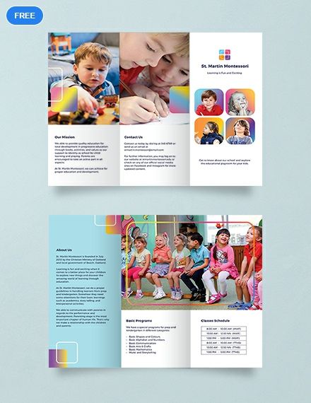 Download this free brochure template to showcase your preschool and its facilities. Attract parents who are looking for a place to send their children in their developmental years. Printable and easy to edit. Available in A3, A4 and US Letter Size. #Brochuredesigns #Brochuretemplates #freedesigns #brochures Preschool Brochure, Kids Brochures, Yearbook Layouts, Yearbook Pages, Corporate Brochure Design, Free Brochure, Free Brochure Template, Brochure Template Layout, High School Graduation Party