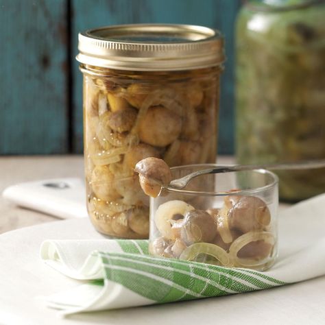 Tangy Pickled Mushrooms Pickled Mushrooms Recipe, Pickled Mushrooms, Freezer Jam Recipes, Pickled Okra, Okra Recipes, Onion Jam, Pickled Beets, Relish Trays, Pickled Vegetables