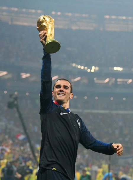 Antoine Griezmann of France lifts the World Cup trophy following the 2018 FIFA World Cup Final between France and Croatia at Luzhniki Stadium on July... Griezmann World Cup, Fifa World Cups, Algeria Travel, World Cup Trophy, World Cup Russia 2018, Antoine Griezmann, Football Memes, World Cup Final, Messi 10