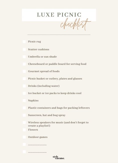 Picnic Checklist Packing Lists, Picnic Planning Checklist, Birthday Picnic Checklist, Picnic Name Ideas, Picnic Date Checklist, Birthday Picnic Ideas For Women, Picnic Party Activities, Professional Picnic Setup, Picnic Essentials List