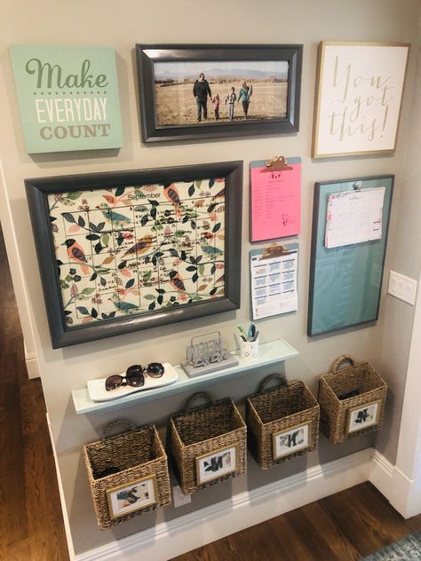 This is an update to a command center I did several years ago. I changed out the chevron fabric in the calendar with sweet little birds. Fresh paint and new labels add it’s updated feel. Simple to update when you already have a system in place! #familycommandcenter #familyorganization Family Command Center Ideas, Cabinet Organization Diy, Command Center Ideas, Family Command Centers, Diy Command Center, Home Office Design On A Budget, Home Command Center, Command Centers, Kitchen Ideas For Small Spaces