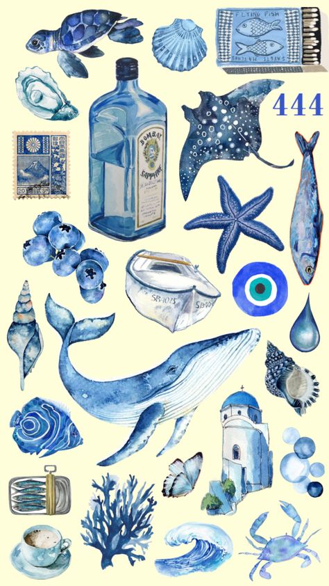 Whale Sticker, Watercolor Collage, Summer Watercolor, Watercolor Whale, Watercolor Stickers, Diy Stickers, Blue Watercolor, Blue Aesthetic, Vintage Travel