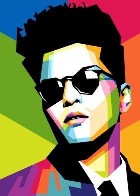 Mars Poster, Wpap Art, Pop Art Portraits, Pop Art Posters, Hip Hop Art, Digital Portrait Art, Vector Portrait, Bruno Mars, Print Artist