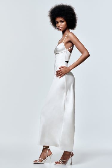 Zara Long Dress, Zara Satin Dress, Zara White Dress, Corset Style Dresses, White Satin Dress, Recruitment Outfits, White Bridal Shower, Bridal Shower Outfit, Draped Midi Dresses