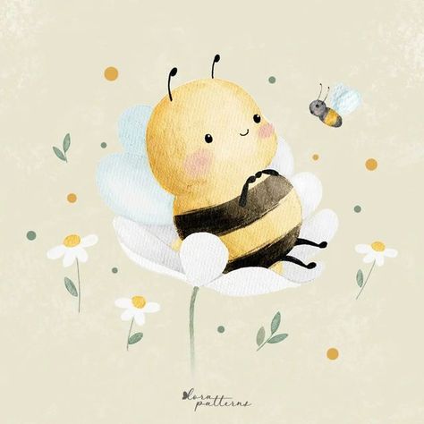 Lora🌷Patterns on Instagram: "[NEW] Bee and Daisy Please DO NOT use my arts without permission© . . . #illustration #childrenillustration #drawing #watercolor #doodle #drawing #childrenbook #customdesign #kidsillustration #cuteanimals #stoffdesign #beeillustration #daisypattern #beepattern" Watercolor Doodle, Humble Bee, Bee Drawing, Bee Painting, Bee Illustration, My Arts, Baby Illustration, Drawing Watercolor, Illustration Ideas