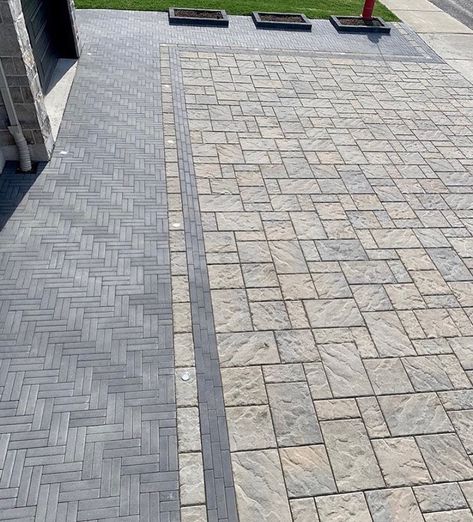 Techo-Bloc on Instagram: “#Blu80Slate Champlain Grey & #Westmount combo for this driveway in #Laval #Quebec by @groupezamco”