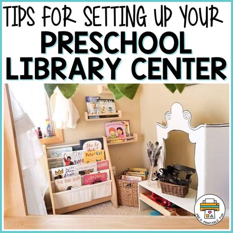 Pre K Library Center Ideas, Library Center Preschool, Preschool Library Center Ideas, Pre K Library, Preschool Classroom Library, Preschool Library Center, Space For Preschoolers, Library Center Ideas, Movie Dress Up Ideas