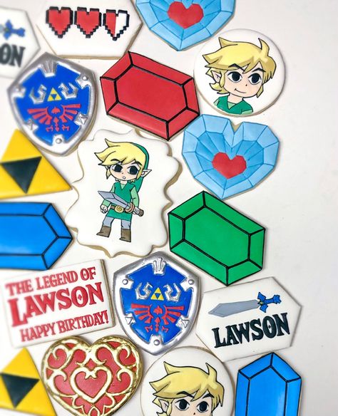 Zelda Cookies Decorated, Legend Of Zelda Cookies, Nintendo Cookies, Zelda Cookies, Marvel Cookies, Themed Cookies, Sugar Cookie Designs, Cookies Decorated, Cookie Ideas