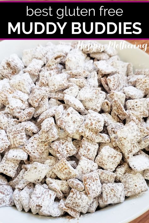 Learn how to make the best Gluten Free Muddy Buddies. This classic variation of Chex Mix is sometimes called Puppy Chow or Reindeer Chow. It's a simple combination of Chex cereals, peanut butter, chocolate and powdered sugar that's always a crowd favorite at holiday parties, game night or any day of the week. this simple recipe is naturally gluten free and can be served as a snack or dessert! Easy sweet treat to satisfy any sweet tooth. Protein Puppy Chow, Easy Puppy Chow, Chex Mix Muddy Buddies, Reindeer Chow, Chex Mix Christmas, Chex Mix Puppy Chow, Muddy Buddies Recipe, Chocolate Chex, Easy Treats To Make