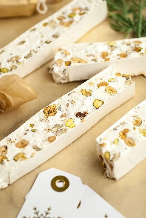 Italian Nougat Candy, Homemade Sweet Treats, Torrone Recipe, Chocolate Covered Cherries Recipe, Old Fashioned Christmas Candy, Italian Candy, Nougat Recipe, Easter Cooking, Christmas Candy Homemade