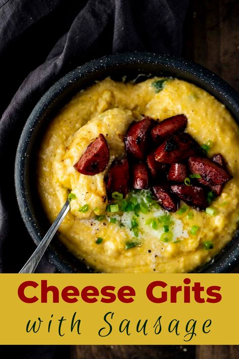 Sausage And Grits Recipe, Grits With Sausage, Jalapeno Grits, Andouille Sausage Recipes, Cheesy Grits, Jalapeno Pepper, Grits Recipe, Sausage Dishes, Cheese Grits