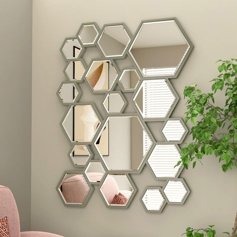 PRICES MAY VARY. 【Eye-Catching Design】 The elaborate design of this wall mirror is so eye-catching.beautiful mirror is made up of many hexagonal mirrors of different sizes, forming a honeycomb structure. With this modern mirror, you are sure to receive highly praise from whole family and guests alike! 【Perfect Touch】The smooth edges of the living room mirror are hand-polished to ensure safety and beauty. As a reflective surface, it gives the room a better sense of light and space. Decorative wal Hexagonal Mirrors, Honeycomb Mirror, Living Room Mirror, Honeycomb Structure, Mirror For Living Room, Hexagon Mirror, Room Mirror, Mirror Wall Living Room, Beautiful Mirror