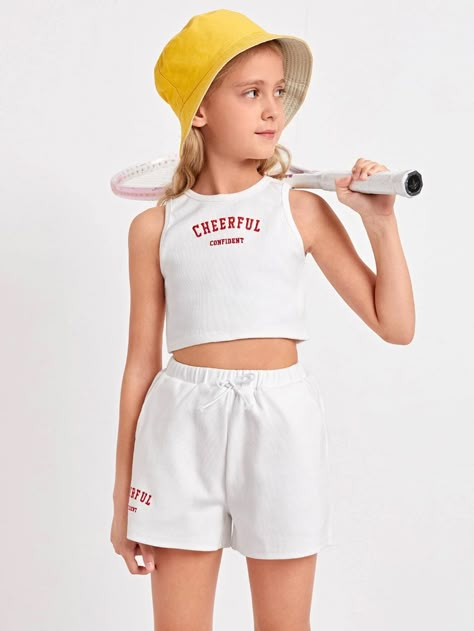 Sports Wear Fashion, Knitted Crop Tank Top, Embroidery Letter, Kids Activewear, Halterneck Top, Wear Crop Top, Tennis Fashion, Track Shorts, Crop Tank Top