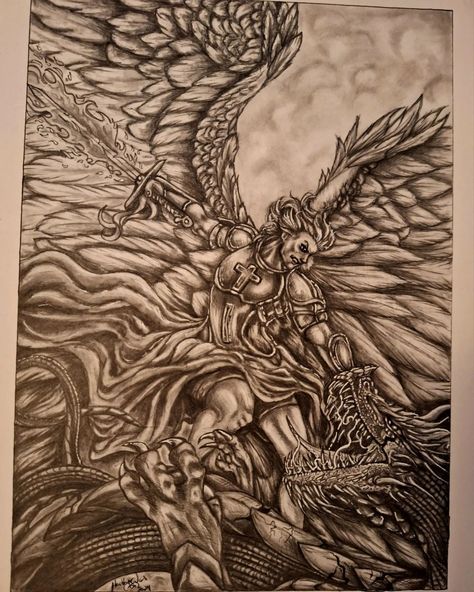 Commission completed! For a client "Archangel Michael defeats Lucifer" Size: 9"×12" Tools: Graphite pencils, blending stumps, white gel pen. Material: Bristol board paper #archangelmichael #Graphite #artistsoninstagram #artist #post #art Bristol Board, White Gel Pen, Archangel Michael, Graphite Pencils, Bristol, Blending, Pen, Tools, Instagram